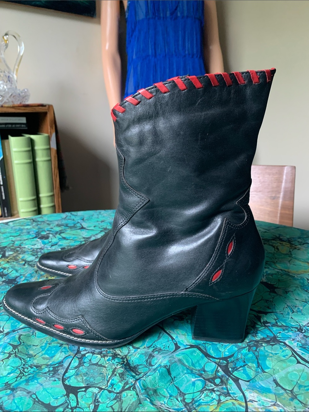 Vintage Directives Two Tone Leather Gaucho Boots Black w/Red 11 EUC